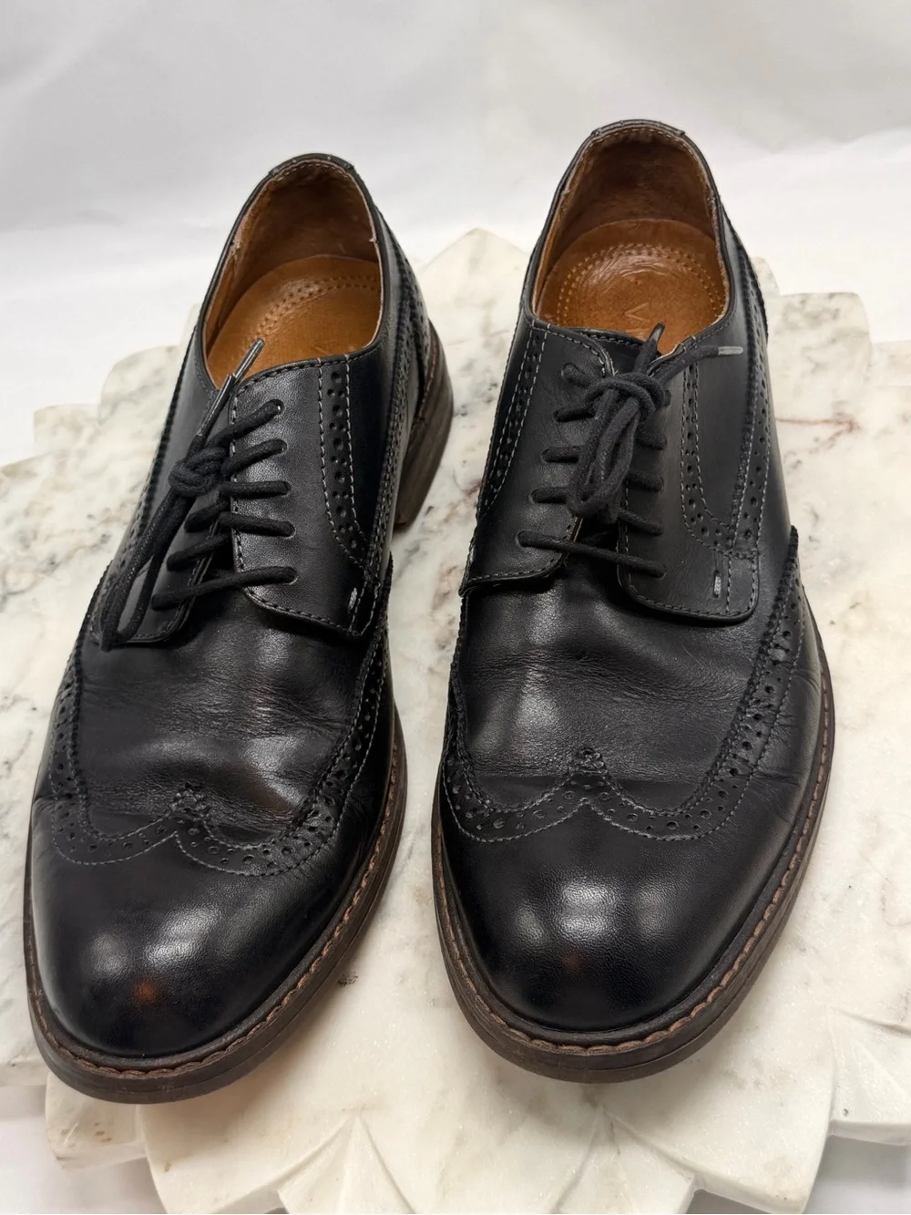 Vionic Bruno Black Leather Wingtip Oxford Dress Shoes Mens Size 10 US 43 EU